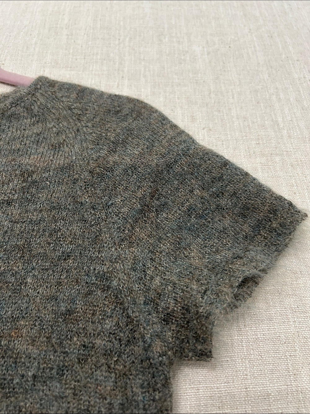 Jaeger Kid Mohair Blend Sweater Heather Olive Soft Airy Knit Crewneck Medium - Picture 11 of 16